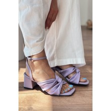 Casne Mat Deri Bilekten Bağlamalı Topuklu Ayakkabı Lila