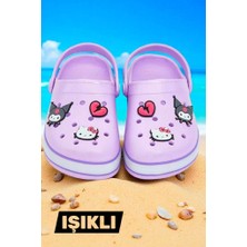 Kız Çocuk Lila Kuromi Baskılı Tabanı Işıklı Plaj Havuz Terliği & Sandaleti