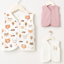 Unisex Erkek Bebek Kız Bebek 0/12 Ay Baskılı Organik Pamuklu 3'lü Bebek Yelek