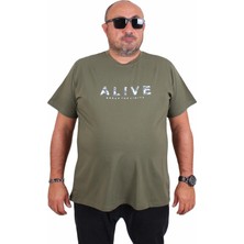 Mocgrande Erkek Büyük Beden Sıfır Yaka Tişört Alive 25187 Hakı