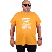 Mocgrande Erkek Büyük Beden Sıfır Yaka Tişört Palm Beach 25188 Hardal