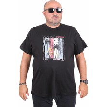 Mocgrande Erkek Büyük Beden Sıfır Yaka Tişört Beach Party 25191 Sıyah