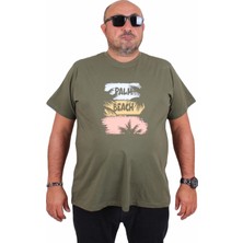 Mocgrande Erkek Büyük Beden Sıfır Yaka Tişört Palm Beach 25188 Hakı