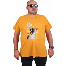 Mocgrande Erkek Büyük Beden Sıfır Yaka Tişört Un Stop Able 25181 Hardal