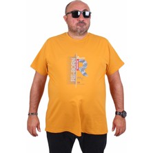 Mocgrande Erkek Büyük Beden Sıfır Yaka Tişört Re-Born 25185 Hardal