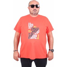 Mocgrande Erkek Büyük Beden Sıfır Yaka Tişört Un Stop Able 25181 Nar Çiçeği