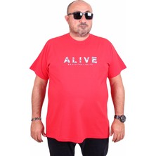 Mocgrande Erkek Büyük Beden Sıfır Yaka Tişört Alive 25187 Kırmızı