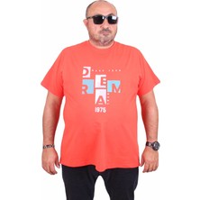 Mocgrande Erkek Büyük Beden Sıfır Yaka Tişört Dream 25183 Nar Çiçeği