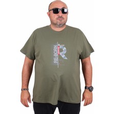 Mocgrande Erkek Büyük Beden Sıfır Yaka Tişört Re-Born 25185 Hakı