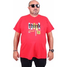 Mocgrande Erkek Büyük Beden Sıfır Yaka Tişört Think 25184 Kırmızı