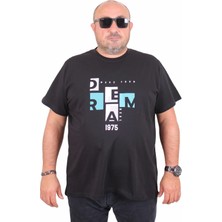 Moc Grande Mocgrande Erkek Sıfır Yaka Tişört Dream 25183 Siyah Büyük Beden Pamuk Karışımlı Kısa Kollu Günlük Stil Siyah