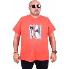Mocgrande Erkek Büyük Beden Sıfır Yaka Tişört Beach Party 25191 Nar Çiçeği