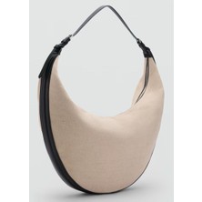 Mango Kadın Omuz Çantası Oval Tasarım Hasır Keten Karışımı Astarlı Basic Stil