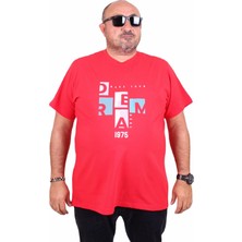 Mocgrande Erkek Büyük Beden Sıfır Yaka Tişört Dream 25183 Kırmızı