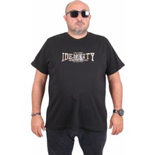 Mocgrande Erkek Büyük Beden Sıfır Yaka Tişört Identity 25189 Sıyah