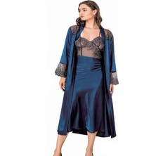 Iç Giyim Moongirl Saten Uzun Ikili Gecelik Takım