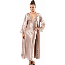 Iç Giyim Moongirl Saten Uzun Ikili Gecelik Takım