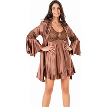 Iç Giyim Moongirl Saten Kısa Ikili Gecelik Takım