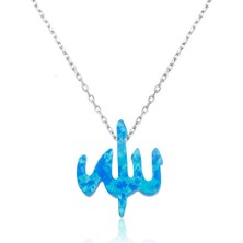 Opal Taşlı Allah Muhammet Yazılı 925 Ayar Gümüş Kolye