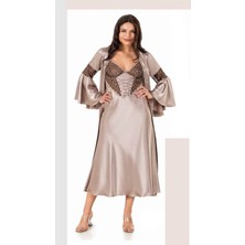 Iç Giyim Moongirl Saten Uzun Ikili Gecelik Takım