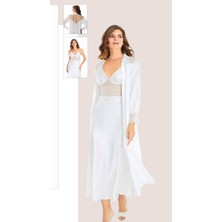 Iç Giyim Moongirl Saten Uzun Ikili Gecelik Takım