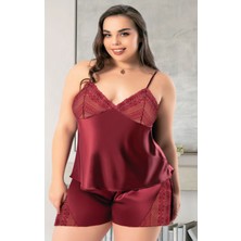 Iç Giyim Miss Laris Saten Büyük Beden Şortlu Gecelik Takım