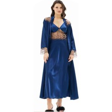 Iç Giyim Moongirl Saten Uzun Ikili Gecelik Takım