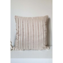 Bej Simli Çizgili Kırlent Kılıfı 43X43CM