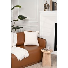 Krem Rengi Fitilli Kadife Deri Fitilli Kırlent Kılıfı 43X43CM