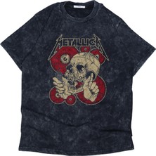 Fuddy Moda Unisex Metallica Baskılı Yıkamalı Tişört, Oversize Rock-Metal Baskılı Eskitme T-Shirt