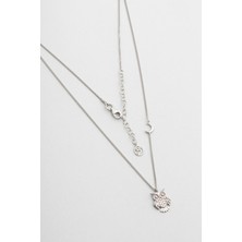 Little Owl 18 Ayar Beyaz Altın Kaplama 45 cm Gümüş Kolye