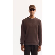 AVVA Erkek Kahve Bisiklet Yaka Pamuklu Bi-Stretch Baskılı Regular Fit Sweatshirt A52Y1289