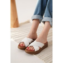 Fayn Beyaz Hakiki Deri Terlik