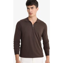 DeFacto Standart Fit Polo Yaka Yarım Fermuarlı Premium Triko Kazak D0621AX25AU