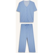 DeFacto Pijama Takımı Regular Fit V Yaka Düğmeli Kısa Kollu Üst Uzun Alt F7548AX25AU