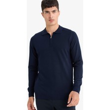 DeFacto Standart Fit Polo Yaka Yarım Fermuarlı Premium Triko Kazak D0621AX25AU