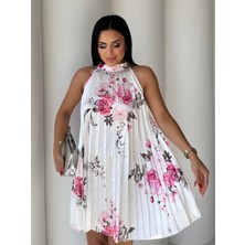 By Kadriye Yılmaz Victory Desenli Saten Elbise Beyaz