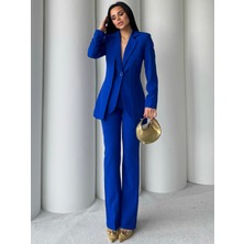 Monke Yelek Görünümlü Takım Saks Mavi