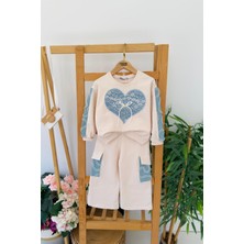 Miniğimin Cicileri Kalp Pul Işleme Detaylı Kargo Cepli Kız Çocuk 2 li takım - Podra