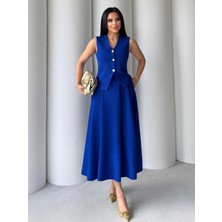 By Kadriye Yılmaz Nadia Yelek Etekli Takım Saks Mavi