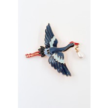 Keeba Sadakatin kanatları Kırmızı taçlı Turna broş incili tasarım kuşlu kadın yaka iğnesi