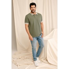 Altınyıldız Classics Erkek Haki Slim Fit Dar Kesim %100 Pamuk Kıvrılmaz Polo Yaka Tişört