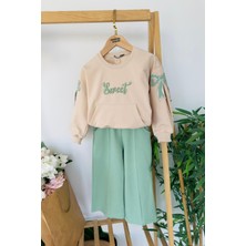 Miniğimin Cicileri Sweat Işlemeli Fiyonk Pul Detaylı Ispanyol Kız çocuk takım - Yeşil