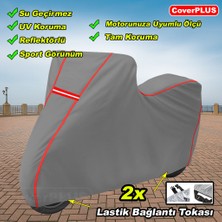 Honda Cbf 600 Branda Gri Kırmızı-Dikişli Reflektörlü Motosiket Brandası Motor Örtüsü Çadır Su Geçirmez Motosiklet Kılıfı Motor Brandası