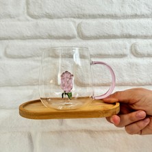 Içi Üç Boyutlu Renkli Hayvan Çiçek Figürlü Tombul Cam Kupa Bardak 350 ml
