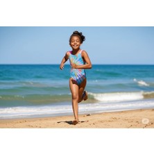 Speedo Digital Baskı Güneş Desenli Kız Çocuk Yüzücü Mayosu Turkuaz