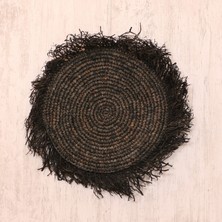 Mylamp Çift Yön Örgü 40X40 Cm. Doğal Siyah Rafya Kırlent - (Saçaklı Hali 63 Cm)