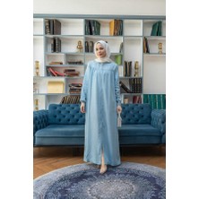 6470-TAŞLI Tensel Fermuarlı  Ferace Mavi