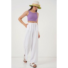 Asyahsap Geniş Paça Keten Pantolon 6735 - Beyaz