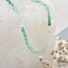 14 Ayar Altın Kaplama Doğal Gölgeli Yeşil Oniks Taşlı Minimal Gümüş Kolye - NGS00110